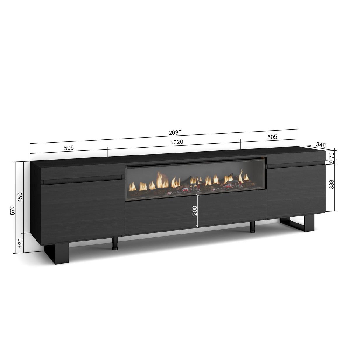 LOWBOARD mit Elektrokamin, Schwarz, 200/35/57cm - Anthrazit, Holzwerkstoff (200/57/35cm) - Skraut Home