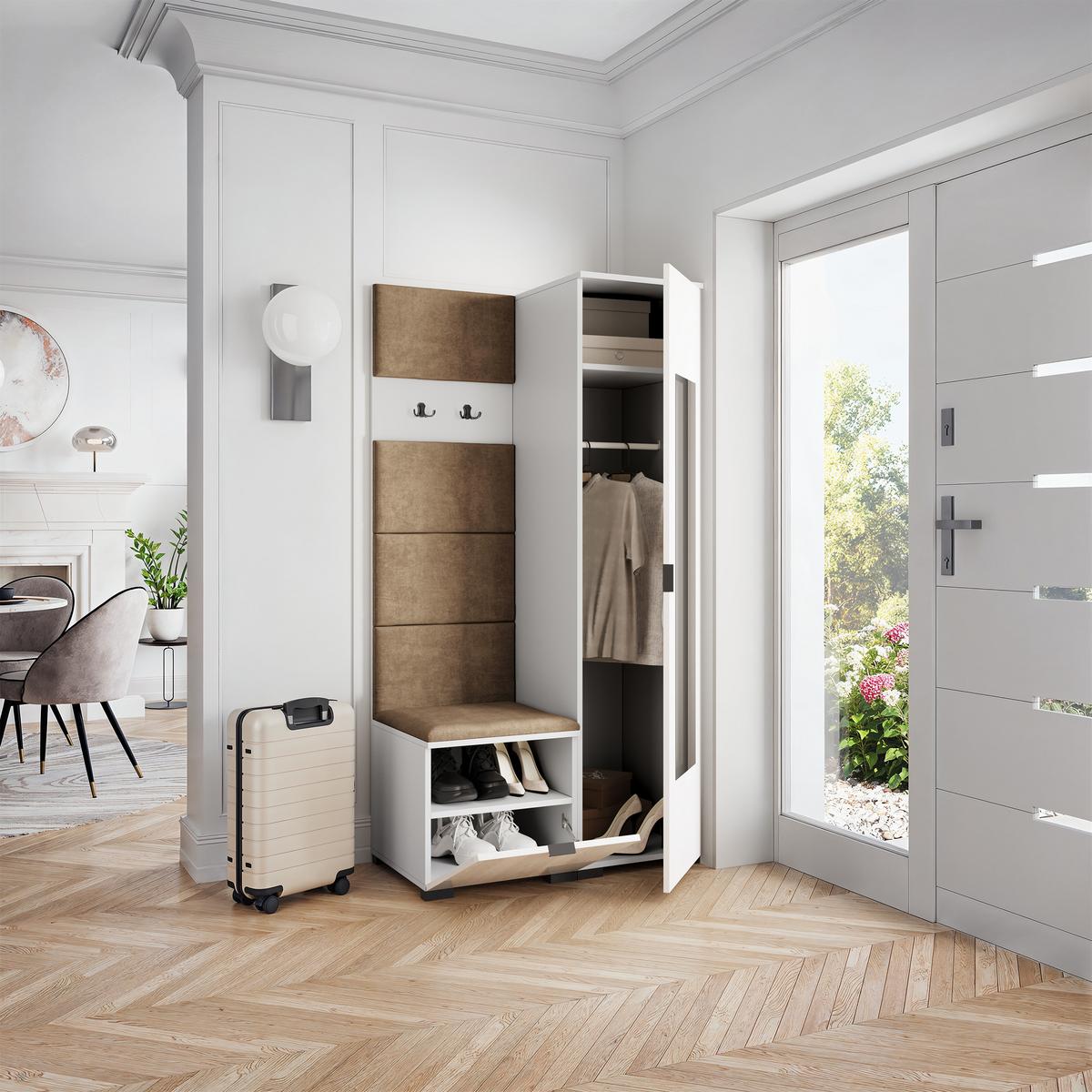 GARDEROBENSCHRANK VIRA 95/181/51 cm Modern Garderobe-Set Weiß - Weiß/Mokka, Holzwerkstoff (95/181/51cm) - MASSENO