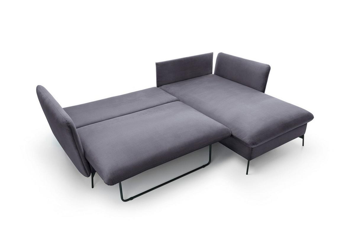 ECKSOFA FERRO Grau Velours-Stoff mit Schlaffunktion - Grau, Holz (258/167cm) - MASSENO