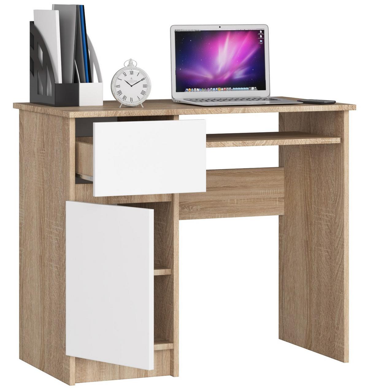 SCHREIBTISCH Eiche Sonoma, Weiß 77/90/50 - Weiß, Holzwerkstoff (80/50/77cm) - RAUMHIRSCH FURNITURE