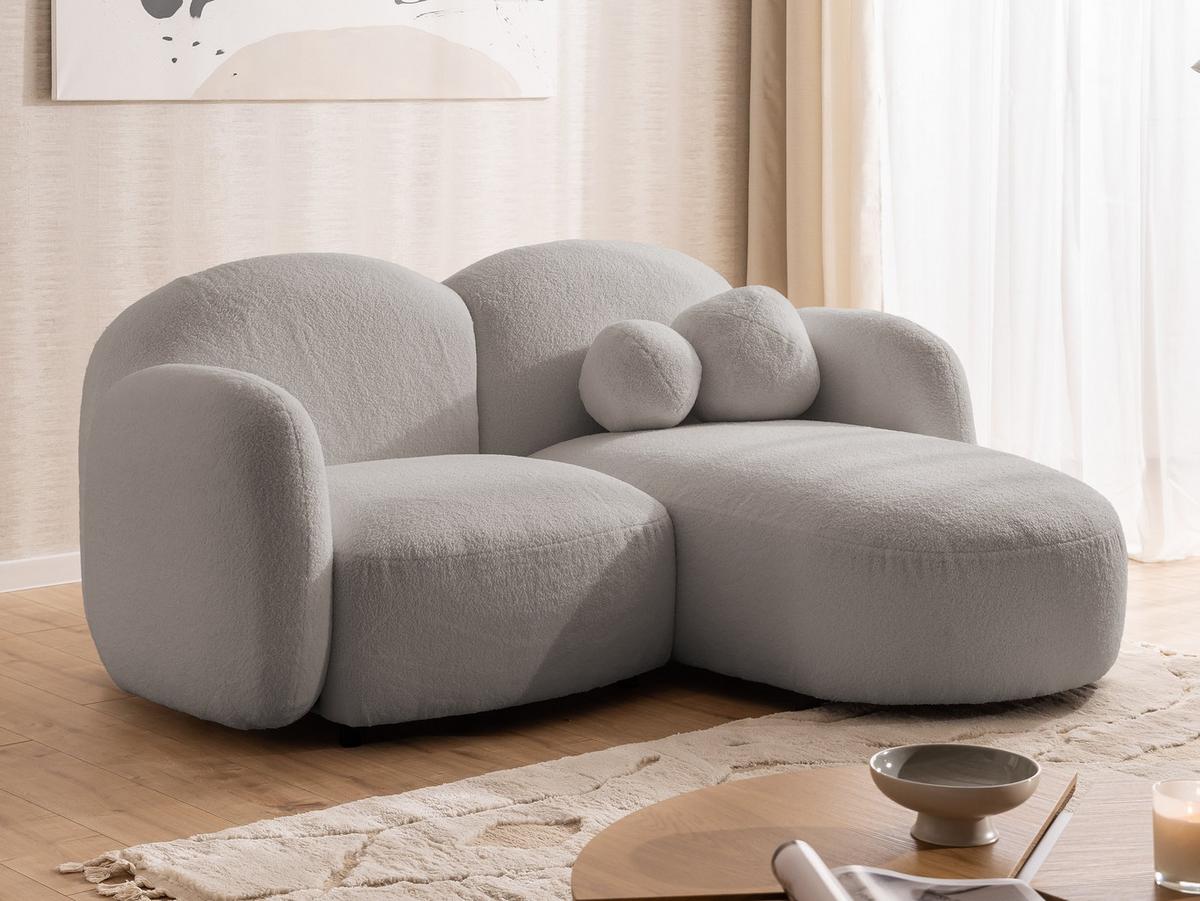 ECKSOFA Nuvola mit abgerundetem Design Hellgrau Bouclé-Stoff - Ottomane Rechts - Hellgrau/Schwarz, Holz/Kunststoff (190/146cm) - S-Style