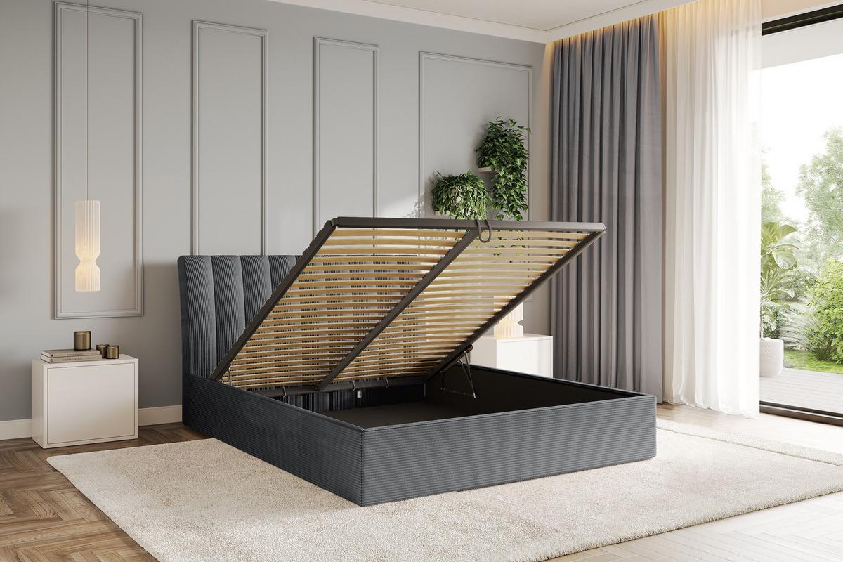 POLSTERBETT mit Bettkasten und Lattenrost, Bett mit Matratze H3/H4 - ILAN 160x200 Dunkelgrau - Anthrazit, Holzwerkstoff/Textil (160/200cm) - ALTDECOR
