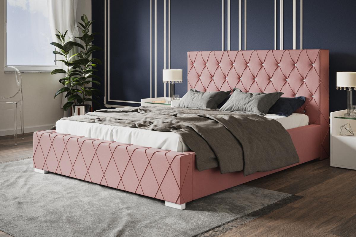 POLSTERBETT Berlin, 160x200 cm, mit Bettkasten und Lattenrost aus Holz, Velourstoff, Farbe: Rosa - Rosa, Holz/Kunststoff (160/200cm) - Alpi-Möbel