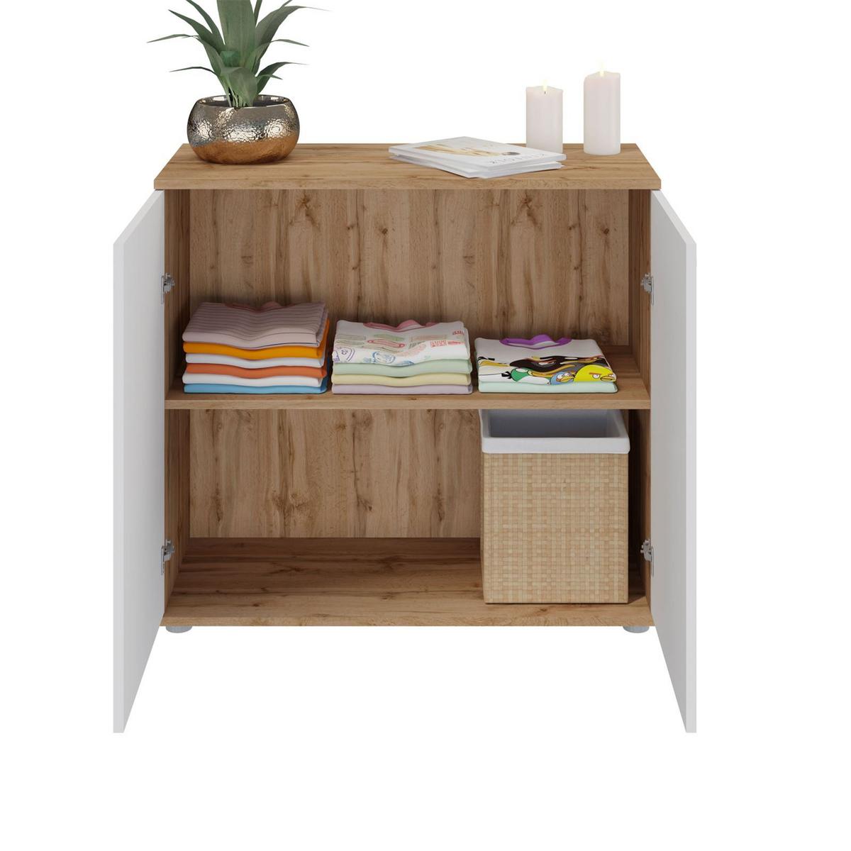 KOMMODE CHICAGO Wotan Eiche/weiß - Eiche Wotan/Weiß, Holzwerkstoff (91/82/40cm) - CARO-Möbel
