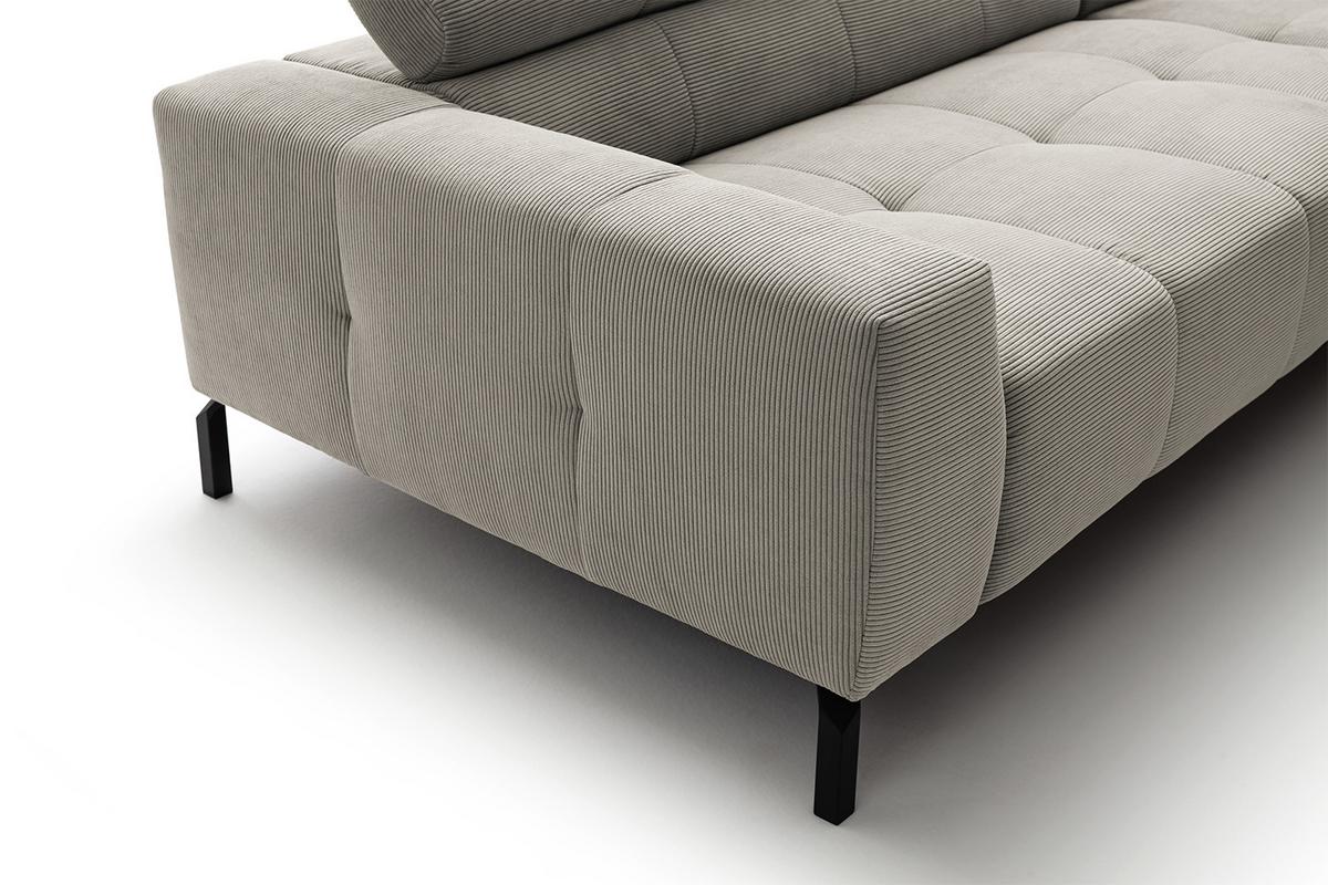 ECKSOFA MIT MOTORISCHEM SITZVORZUG OHIO Silber Cord Relaxfunktion - Silberfarben/Schwarz, Textil/Metall (311/219cm) - KAWOLA