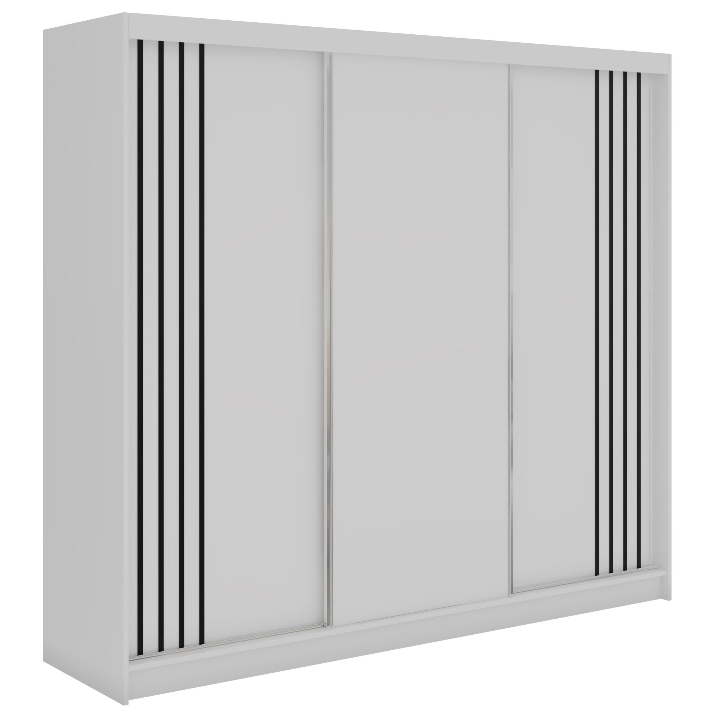 SCHWEBETÜRENSCHRANK mit Lamellen und Schubladen NAURU - 240 - Weiß und Schwarz - Schwarz/Alufarben, Holzwerkstoff/Metall (240/216/61cm) - MKS
