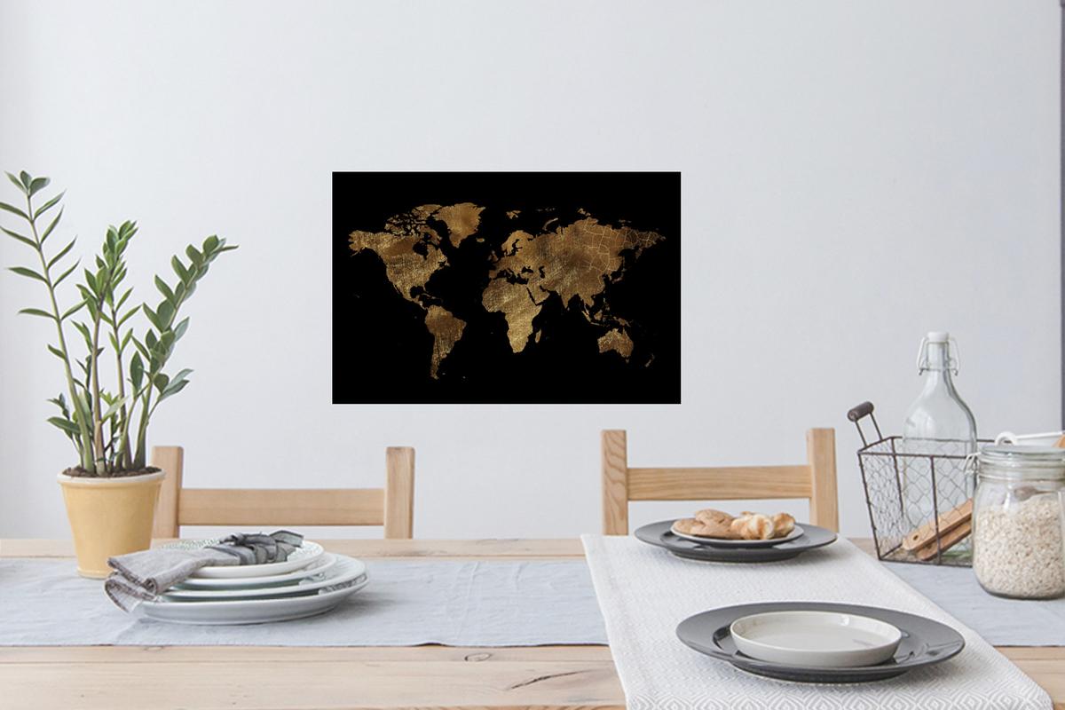 WANDTATTOO Weltkarte - Gold - Luxus - Erde - Schwarz Deko Wohnzimmer 60x40 cm - Goldfarben, Kunststoff (60/40/0.1cm) - MuchoWow