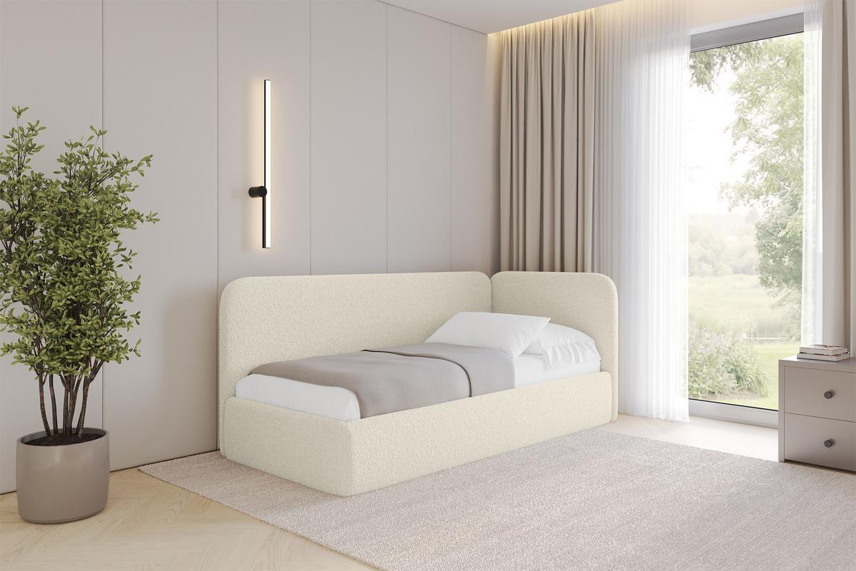 EINZELLBETT Jugendbett mit Bettkasten und Matratze H3/H4, Links - ELSY 80x200 Beige - Champagner, Holzwerkstoff/Textil (80/200cm) - ALTDECOR