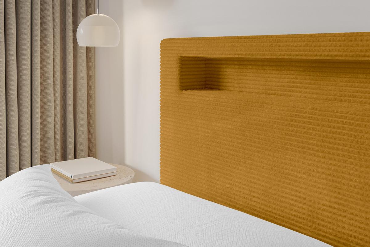 POLSTERBETT mit Bettkasten und Lattenrost, Boxbett ohne Matratze - GOLA 180x200 Senfgelb - Currygelb, Holzwerkstoff/Textil (180/200cm) - ALTDECOR