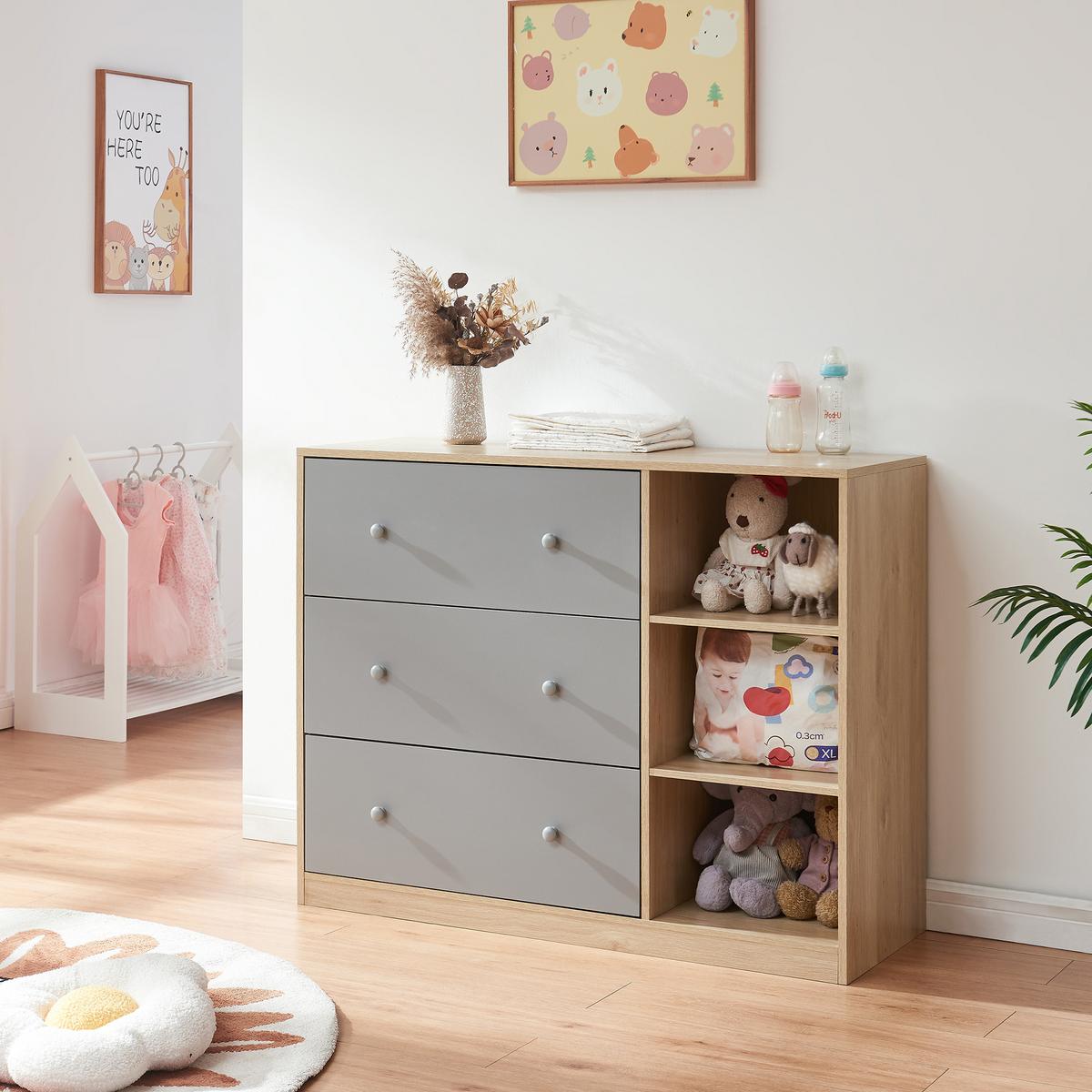 WICKELKOMMODE Beldinupp - Eichefarben/Grau, Holzwerkstoff (55/93/110cm) - [en.casa]