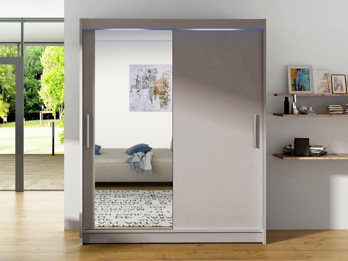 SCHWEBETÜRENSCHRANK Westa VI, mit RGB LED Beleuchtung - Kaschmir/Silberfarben, Holzwerkstoff/Metall (150/200/58cm) - MIRJAN24