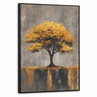 LEINWAND Bilder mit Rahmen - Baum - Blätter - Gold - Abstrakt - 60x80 - Grau, Textil (60/80cm) - MuchoWow