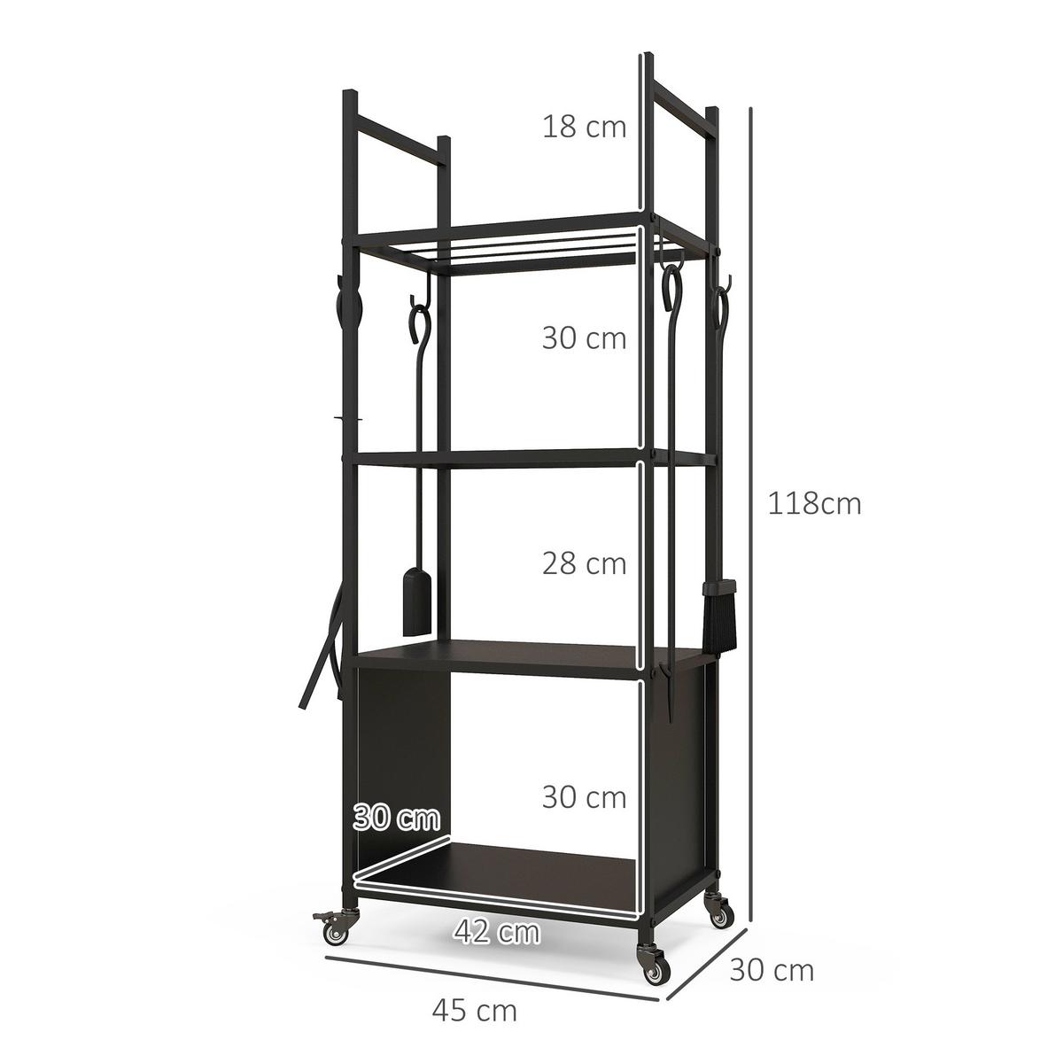 KAMINHOLZREGAL bis 60 kg - Schwarz, Metall (30/118/45cm) - Outsunny