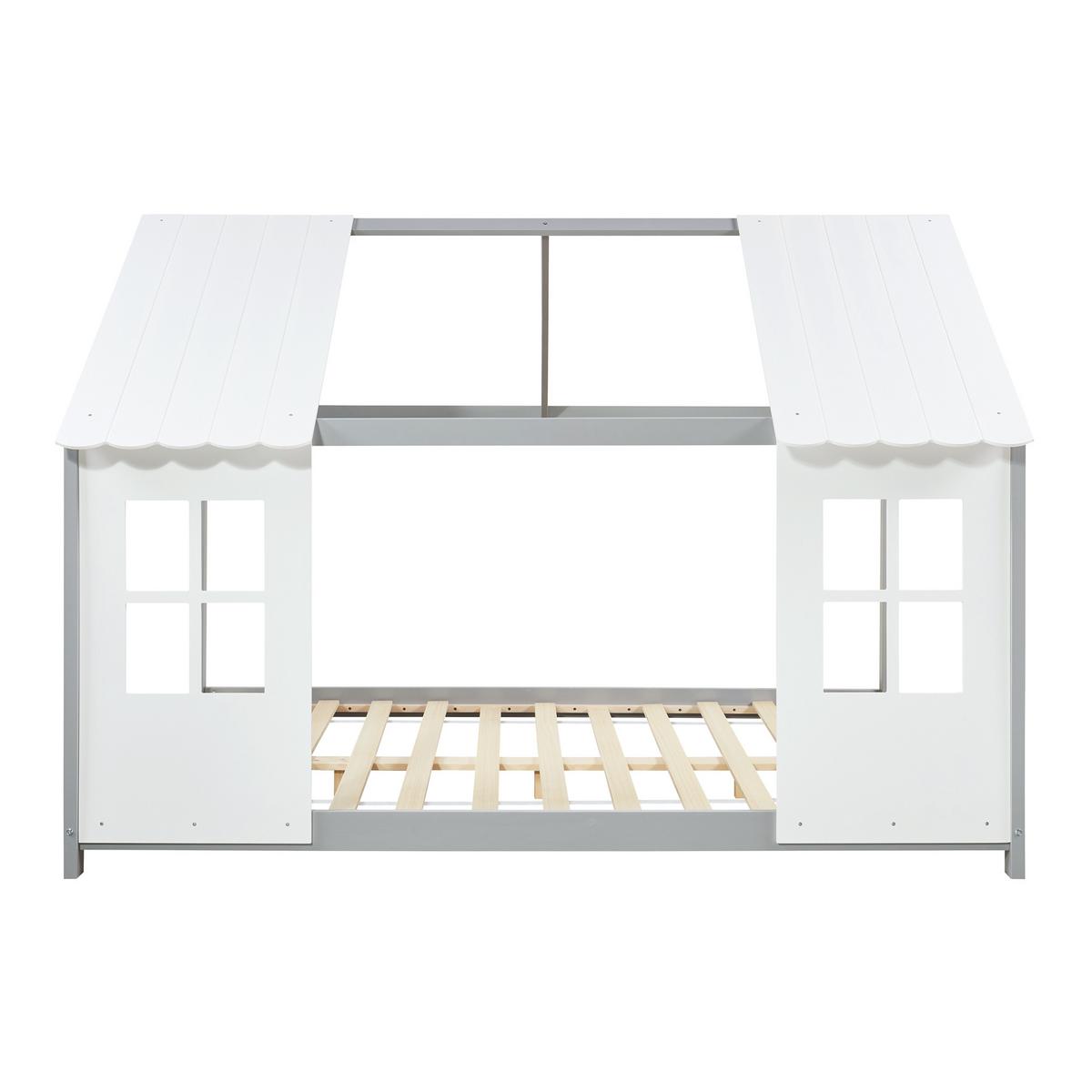 HAUSBETT Tostedt - Weiß/Grau, Holz/Holzwerkstoff (140/200cm) - [en.casa]
