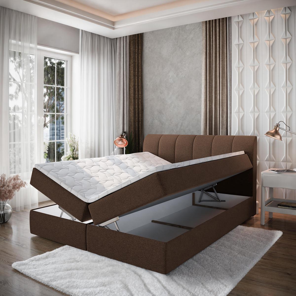 BOXBETT CEVANO 180x200 cm mit Matratze und Topper - Braun - Braun, Holz (180/200cm) - MASSENO