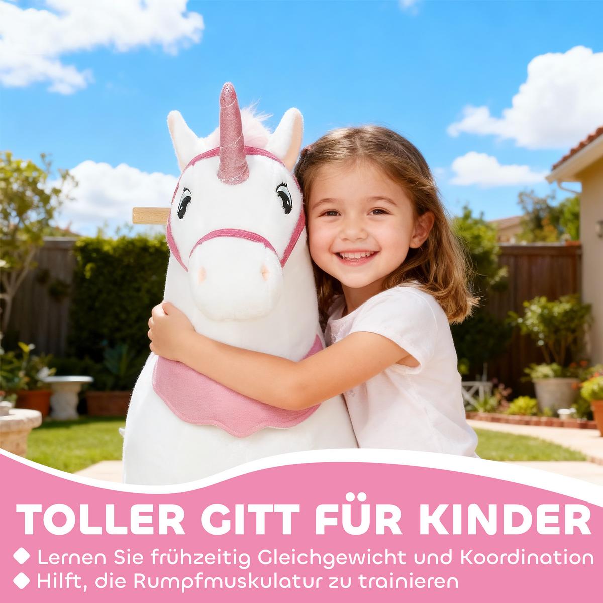 REITPFERD Metall Polyester Weiß Rosa - Multicolor, Textil (36/96/96cm) - AIYAPLAY