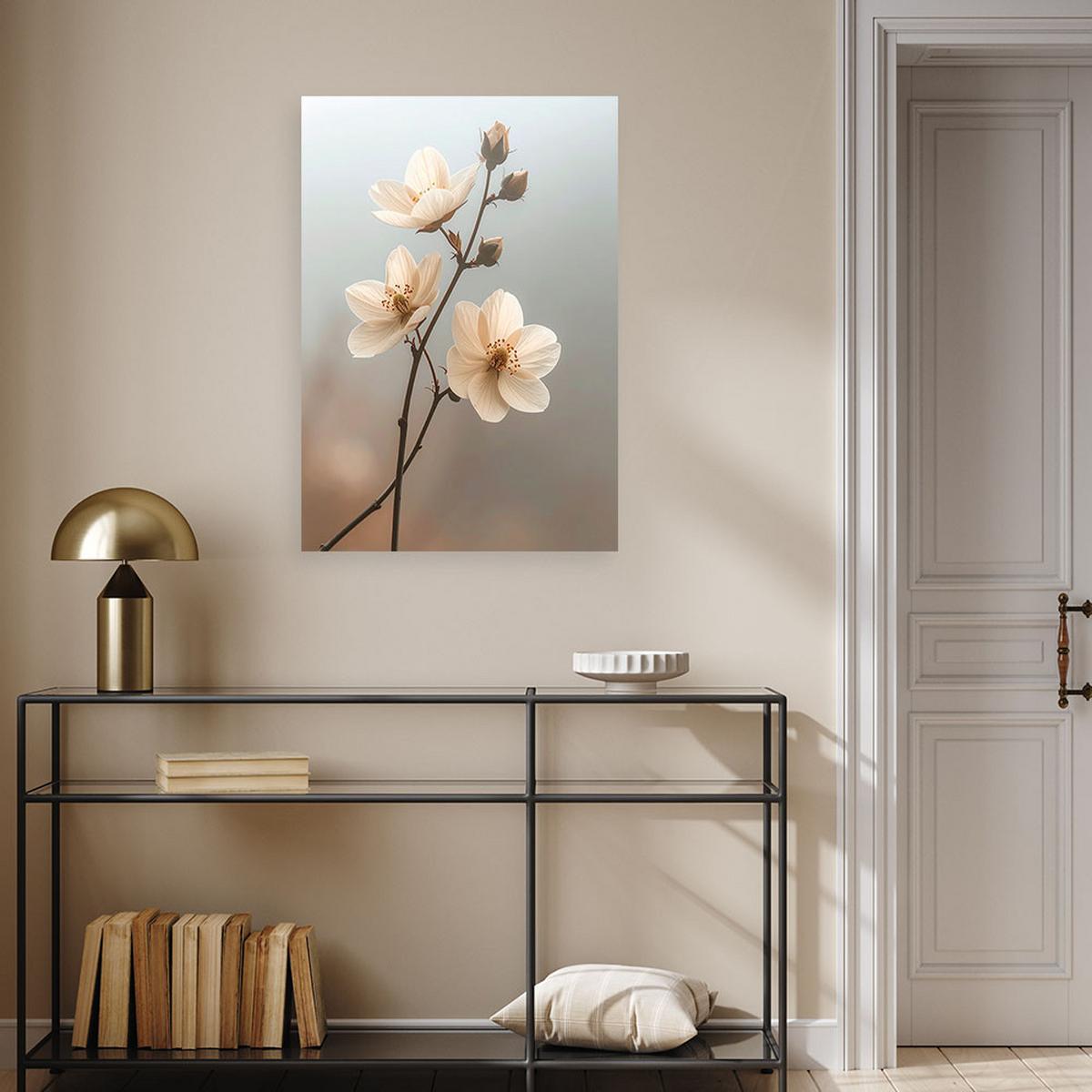 BILD auf Leinwand, Beige Blumen Zweig Botanik - Beige, Textil (30/45cm) - Feeby