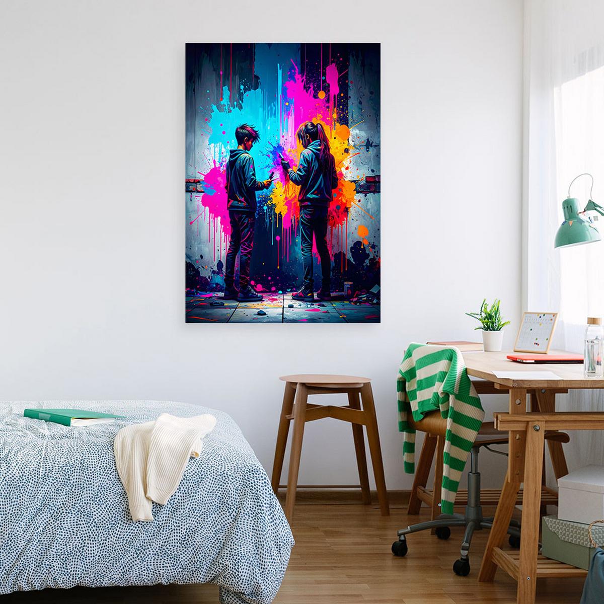 LEINWANDBILD Banksy Graffiti Street Art Abstrakt 40x60cm - Multicolor, Textil (40/60cm) - Feeby