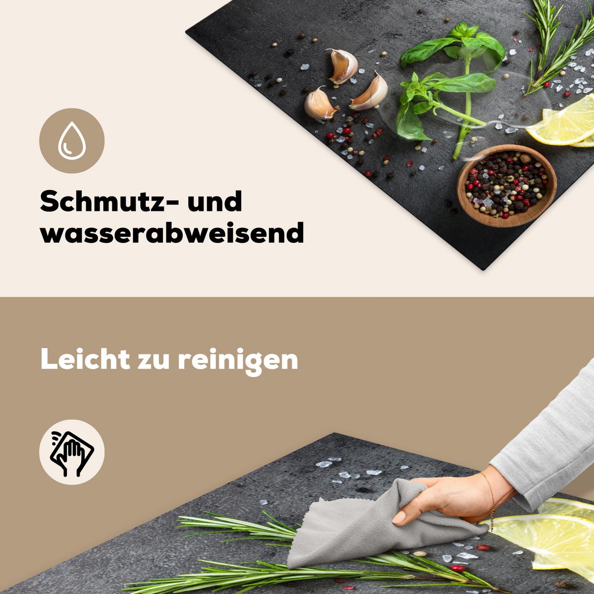 HERDABDECKPLATTE Limette - Kräuter - Gewürze - Grün - Grau - Beton Induktionsmatte 77x59 cm - Grün, Kunststoff (77/59/0.2cm) - MuchoWow