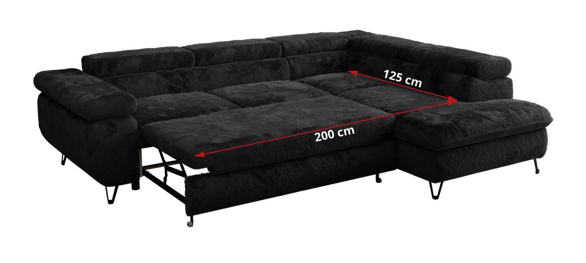 ECKSOFA PEDRO L Schwarz Plüsch - Rechts Seite - Schwarz, Textil/Metall (273/208cm) - MKS