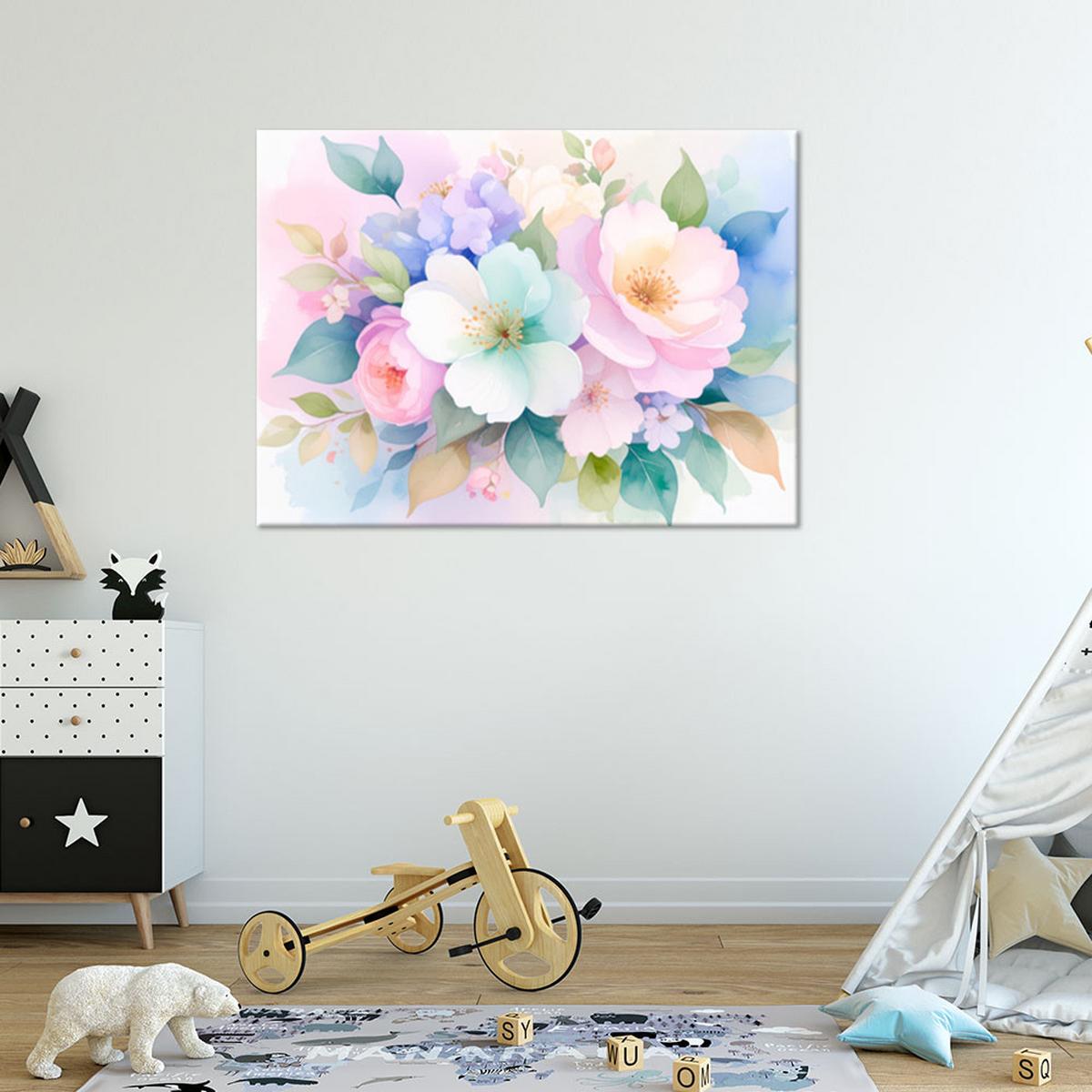 LEINWANDBILD Zarte bunte Blumen Aquarell 90x60cm - Multicolor, Textil (90/60cm) - Feeby