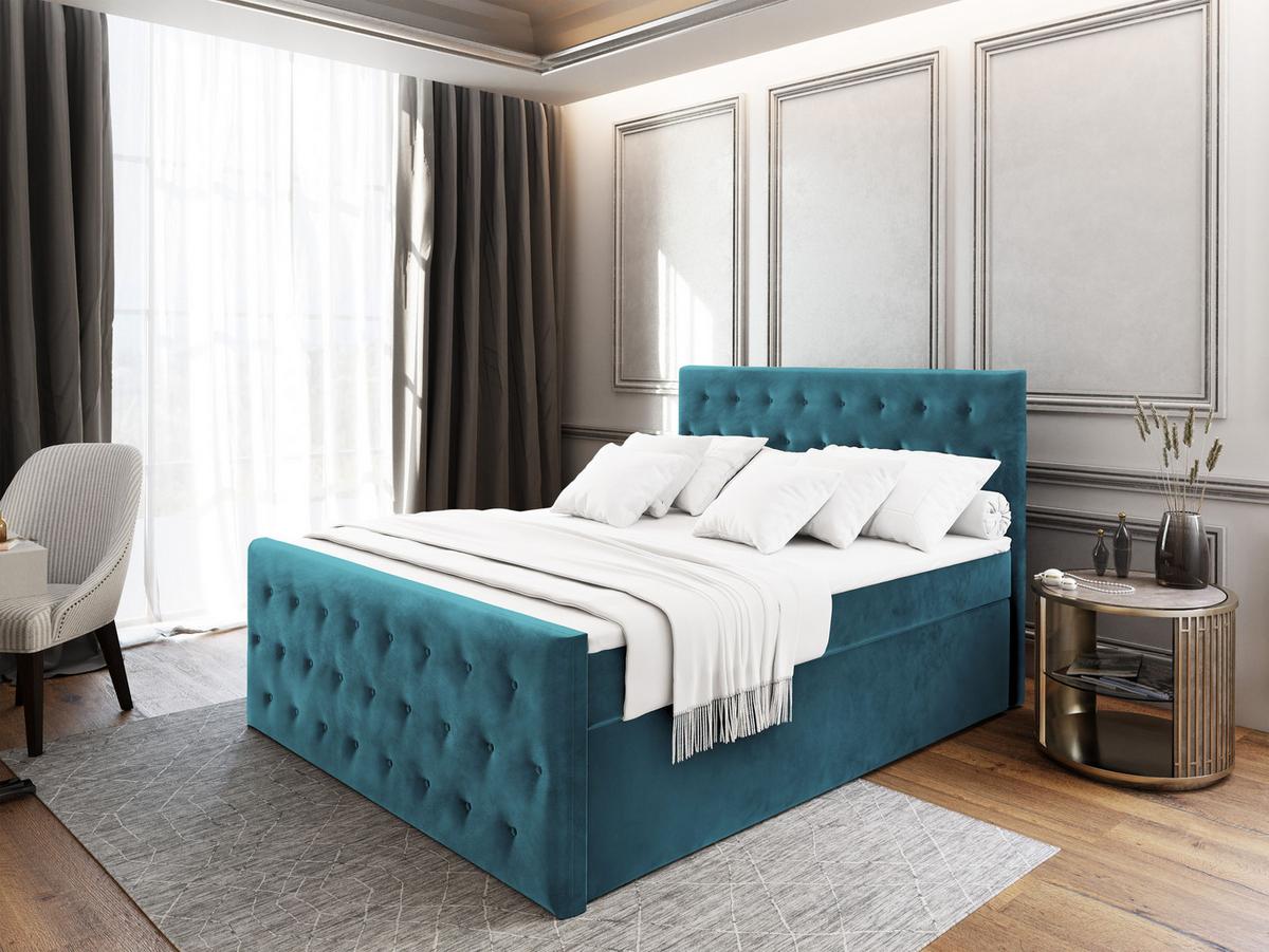 BOXBETT FONDI 180x200 cm mit Matratze und Topper - Blau - Blau, Holz (180/200cm) - MASSENO