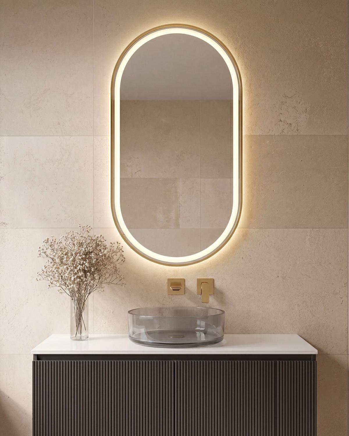 LED-BADEZIMMER-SPIEGEL 60/120 cm Silber Chiddes - Silberfarben/Goldfarben, Glas (60/120/3cm) - Beliani