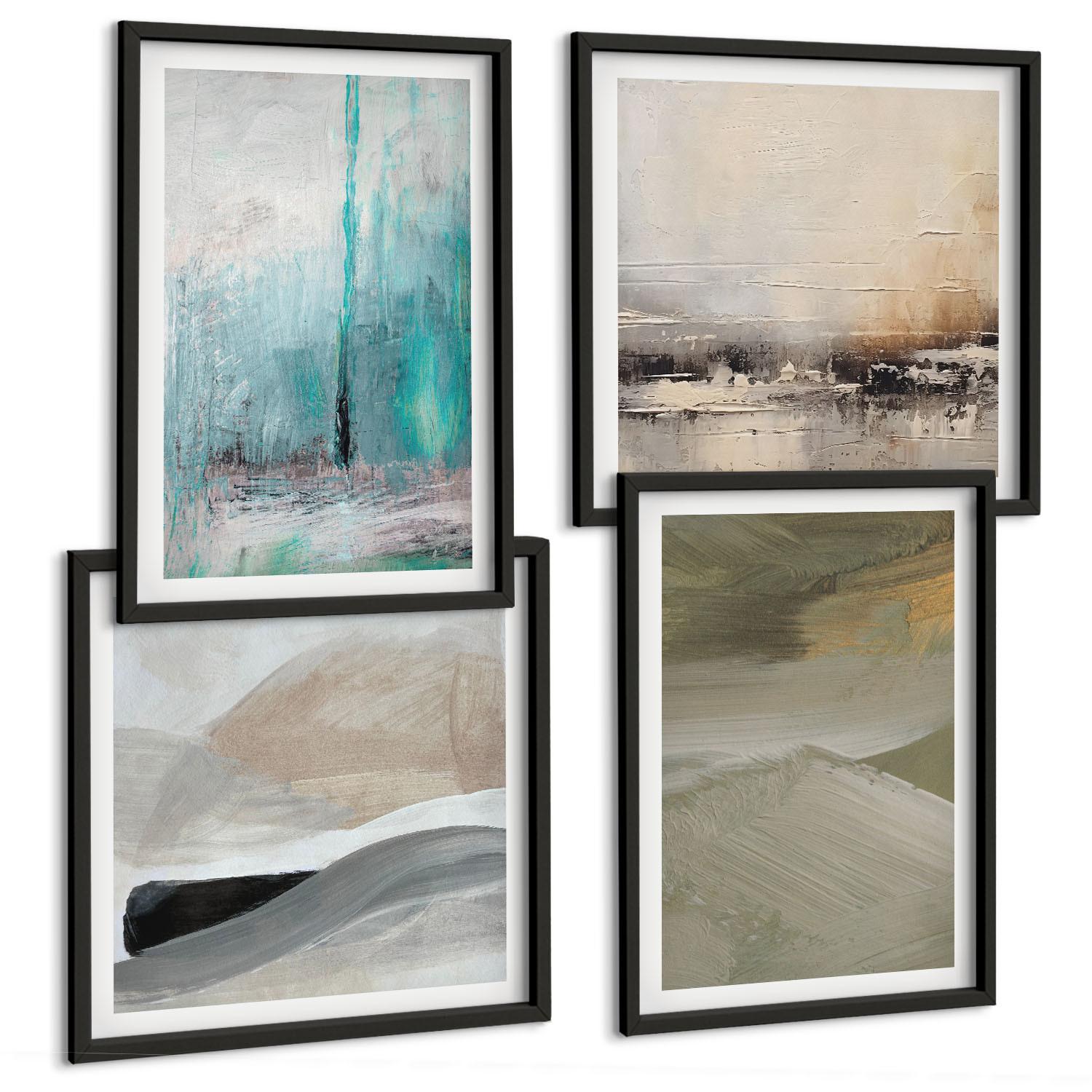 BILDER SET 4er Set - 50x50 cm & 40x60 cm Schwarzer Rahmen - Gemalte abstrakte Dekorationen - Schwarz, Kunststoff (50/50cm) - TULUP