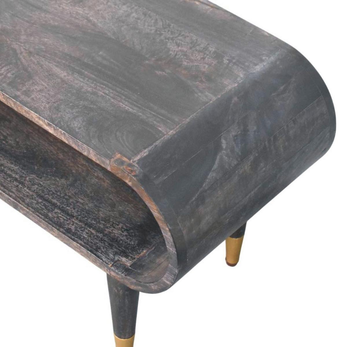 TV-MÖBEL Geschwungte Kante, Offenes Fach und Messing-Akzente, Schwarz - Schwarz, Holz (90/42/35cm) - Artisan Furniture