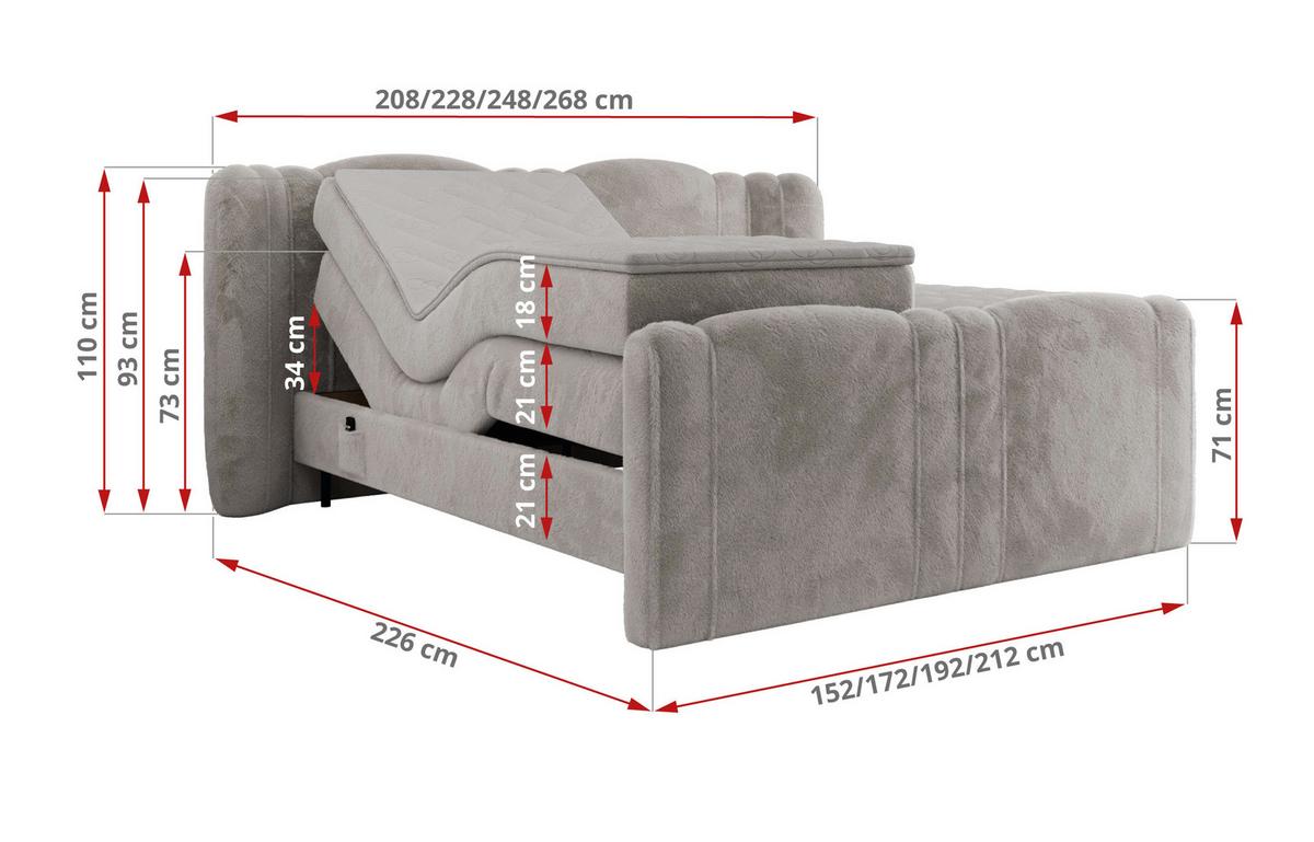 BOXBETT FORTINA 200/200 - Hellgrau Plüsch - H4 - Hellgrau, Holz/Textil (200/200cm) - MKS