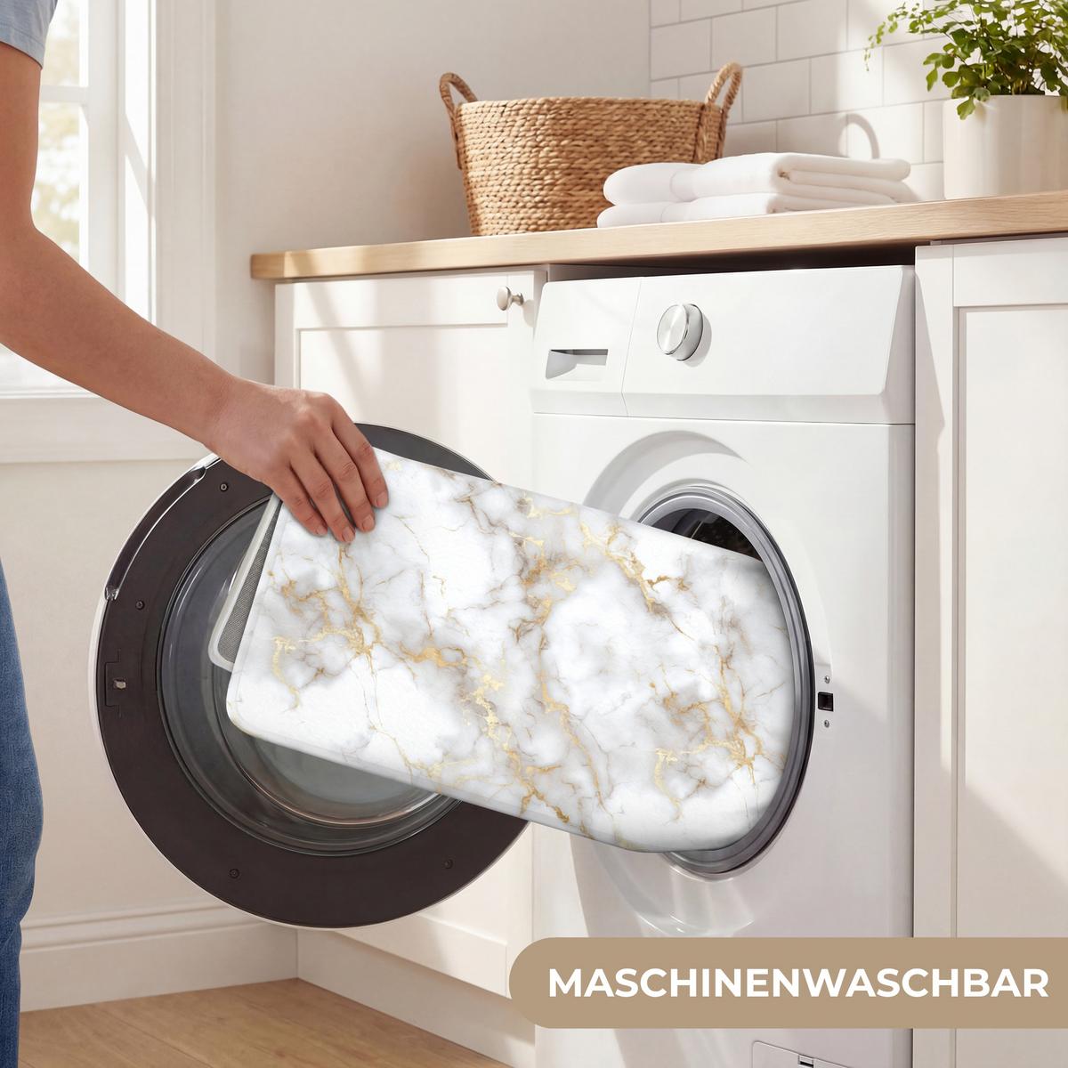 BADEMATTE Goldene Adern - Marmor - Weiß 60x90 cm - Weiß, Textil (60/90cm) - OnlyWow
