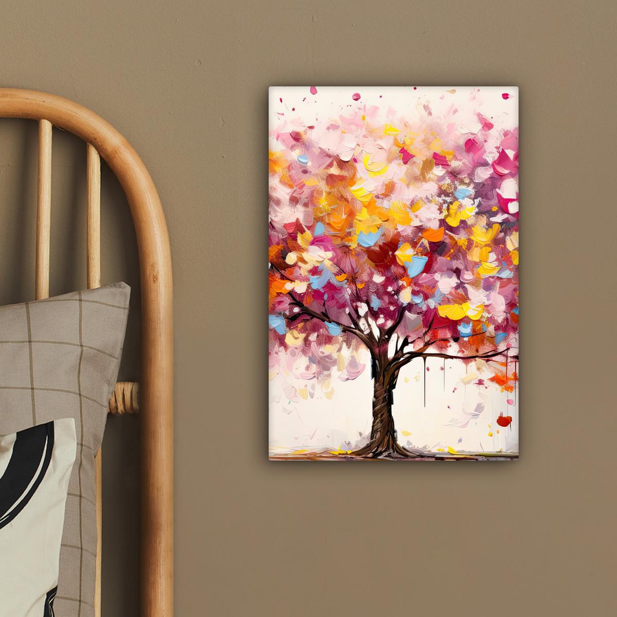 LEINWANDBILD Aquarell - Baum - Kunst - Abstrakt Deko Wohnzimmer 20x30 cm - Rosa, Textil (20/30cm) - MuchoWow