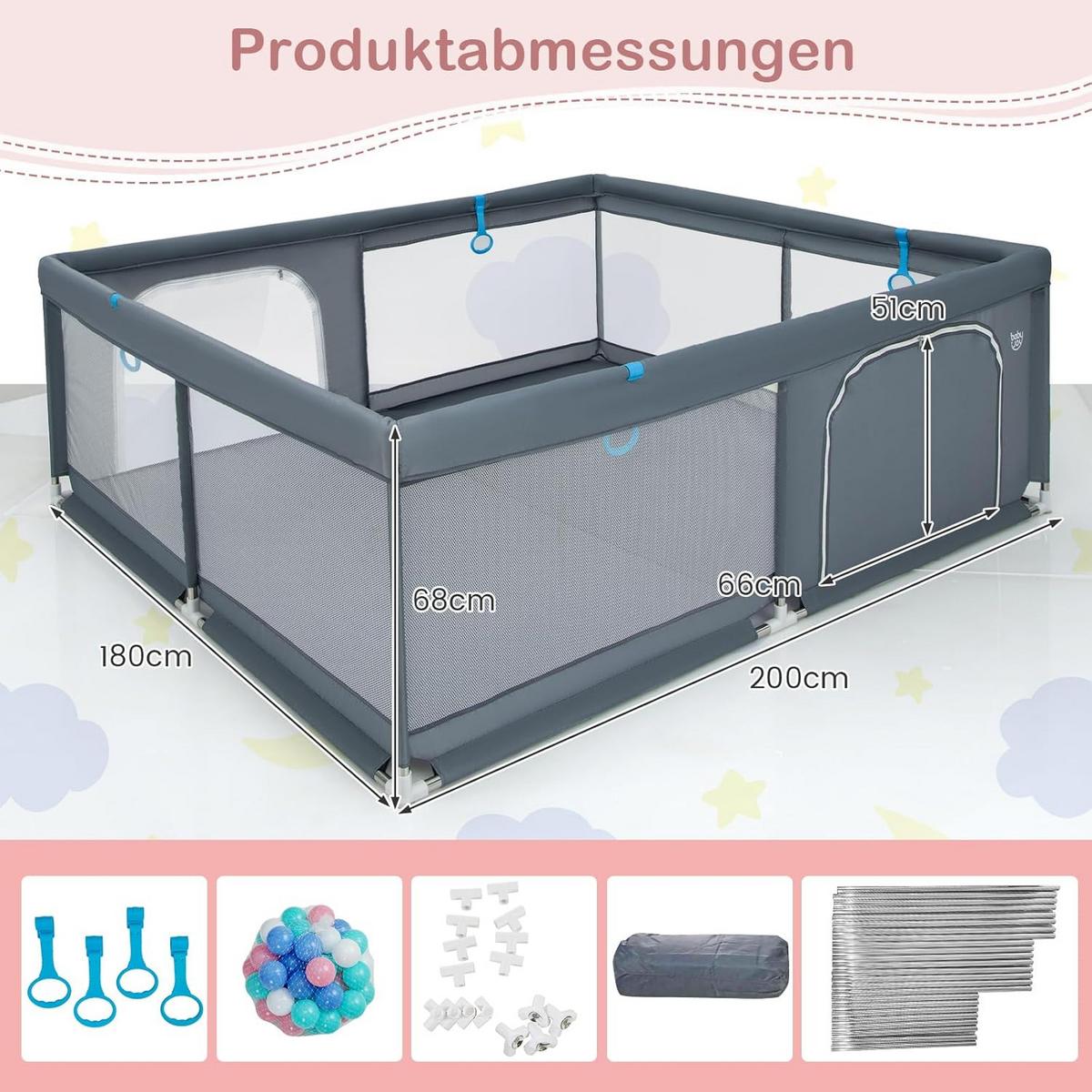 LAUFSTALL 68cm Grau - Grau, Kunststoff (200/180cm) - COSTWAY