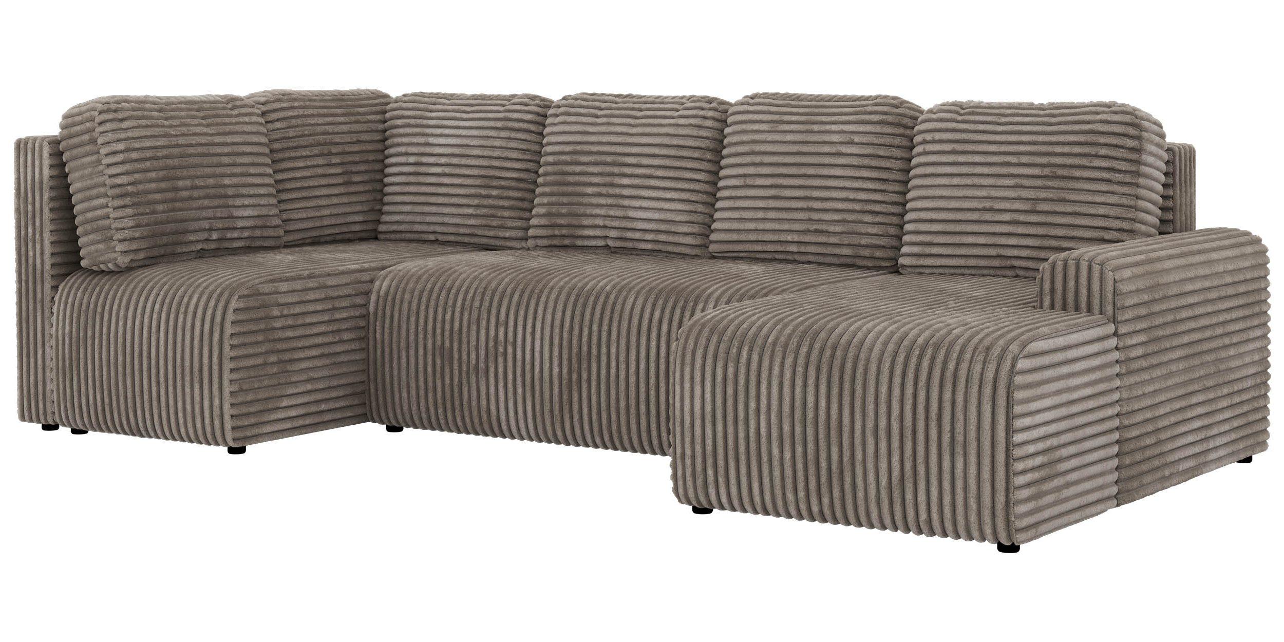 WOHNLANDSCHAFT NESSARO COR U Hellbraun Cord - Links Seite - Hellbraun/Schwarz, Kunststoff/Textil (307/92/151cm) - MKS
