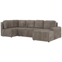 WOHNLANDSCHAFT NESSARO COR U Hellbraun Cord - Links Seite - Hellbraun/Schwarz, Kunststoff/Textil (307/92/151cm) - MKS