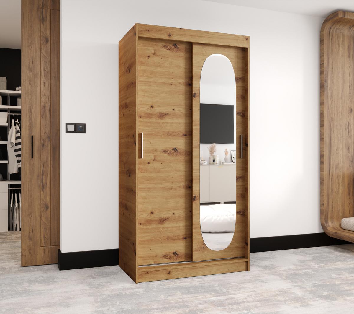 SCHIEBETÜRENSCHRANK mit Spiegel ROYAL 200/100/62 2-türig - Silberfarben/Eiche Artisan, Holz (100/62/100cm) - MÖBEL KRYSPOL
