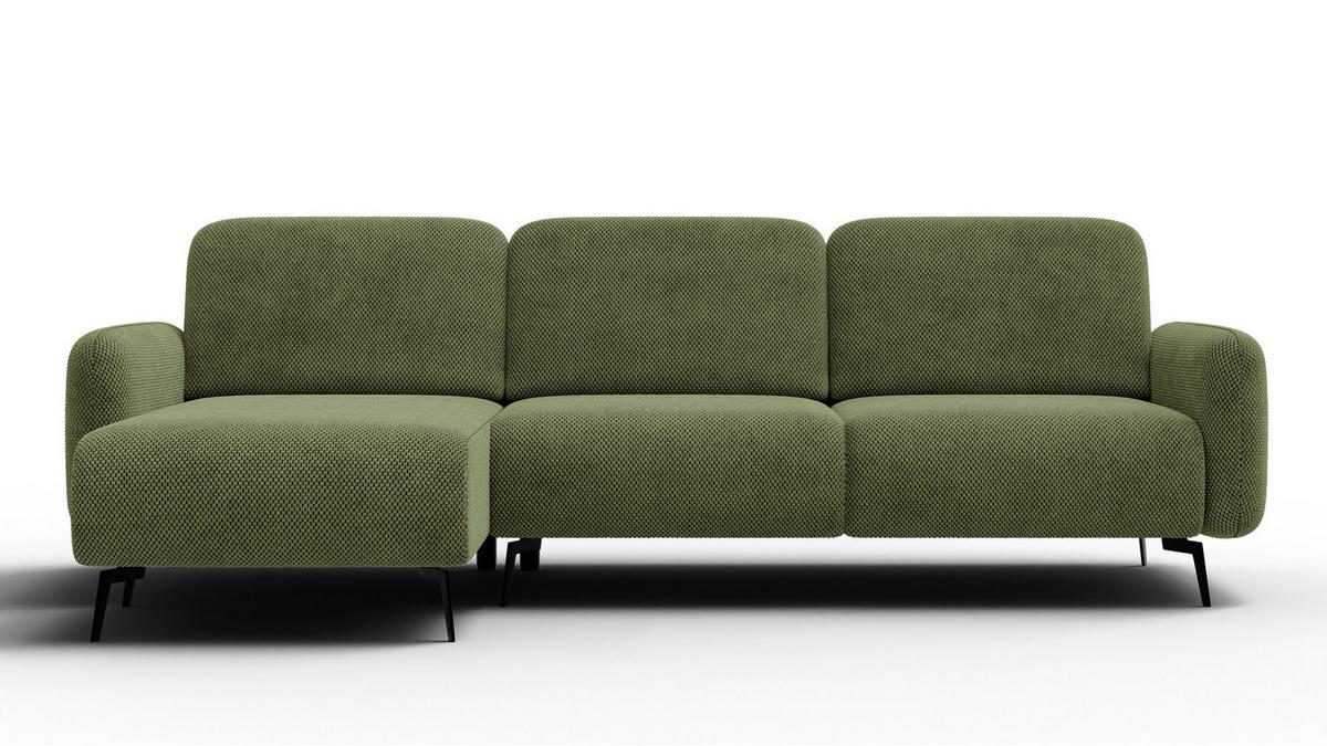 ECKSOFA FEBE 4-Sitzer links, olivgrün - Schwarz/Olivgrün, Holz/Textil (264/157cm) - Wozimo