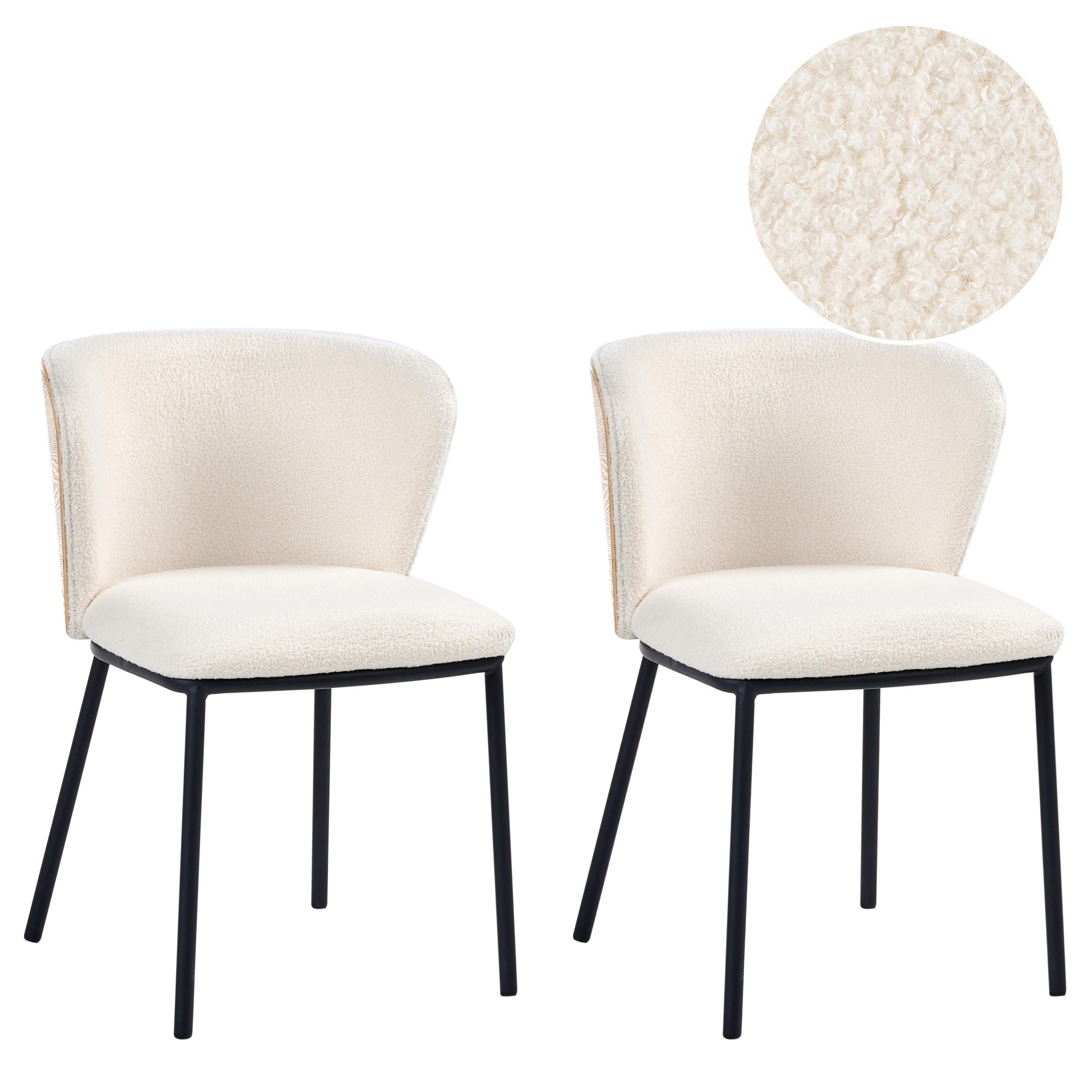 ESSZIMMERSTUHL 2er Set Bouclé Cremeweiß Hoskin - Creme, Textil (53/75/56cm) - Beliani