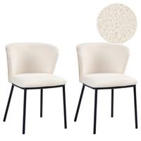 ESSZIMMERSTUHL 2er Set Bouclé Cremeweiß Hoskin - Creme, Textil (53/75/56cm) - Beliani