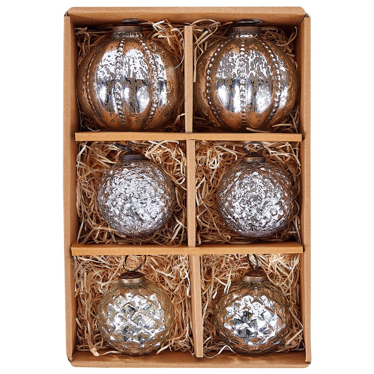 WEIHNACHTSKUGEL 6er Set Glas Silber Argentin - Silberfarben, Glas (10/14/10cm) - Beliani