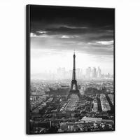 LEINWAND Bilder mit Rahmen - Paris - Skyline - Eiffelturm - Stadt - Wolken - 60x80 - Dunkelgrau, Textil (60/80cm) - MuchoWow