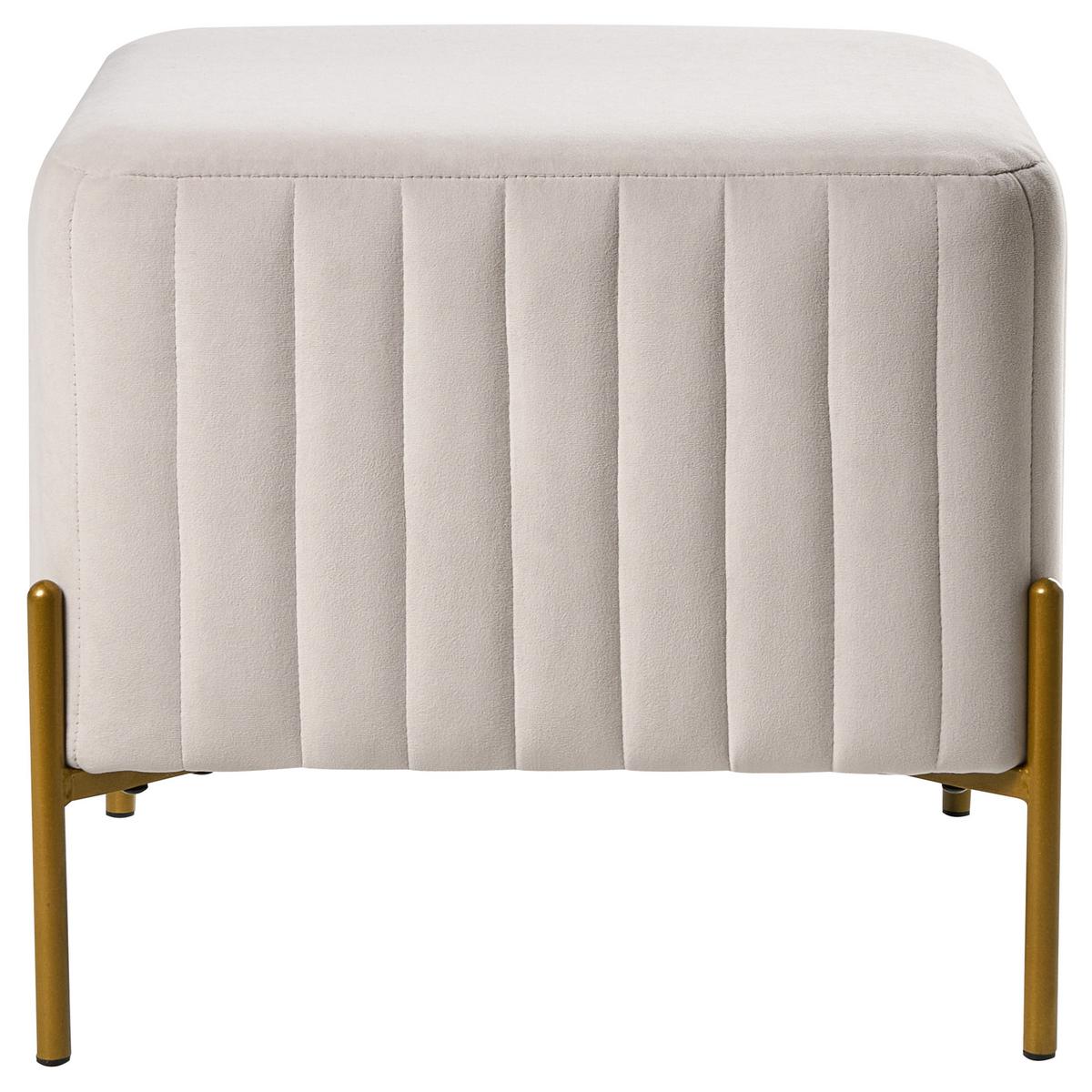 HOCKER Samtstoff Cremeweiß Utah - Weiß, Textil (47/43/47cm) - Beliani