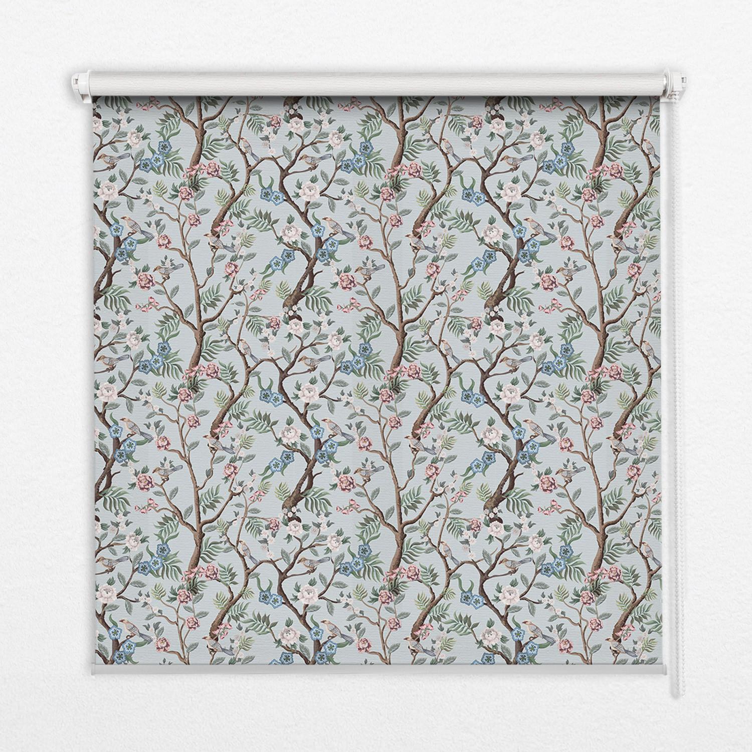 INNENROLLO - Fensterrollo - Rollo - 80x180 cm - Blumenranken auf hellem Hintergrund - Blau, Kunststoff (80/180/0.5cm) - TULUP