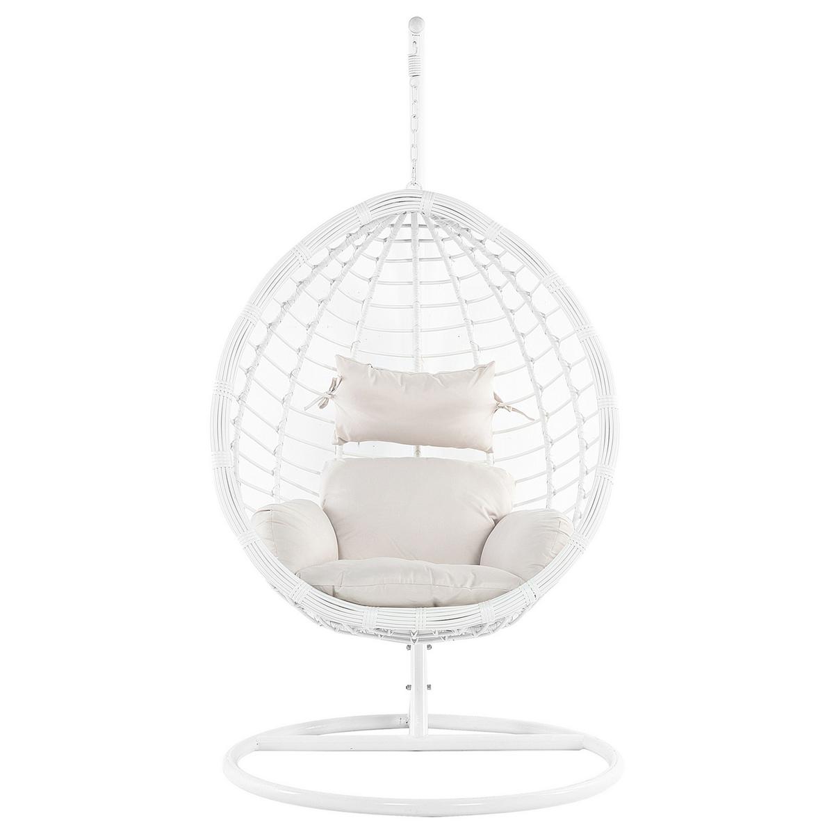 HÄNGESESSEL mit Gestell PE Rattan weiß 106 cm Fano - Weiß, Kunststoff (108/200/108cm) - Beliani