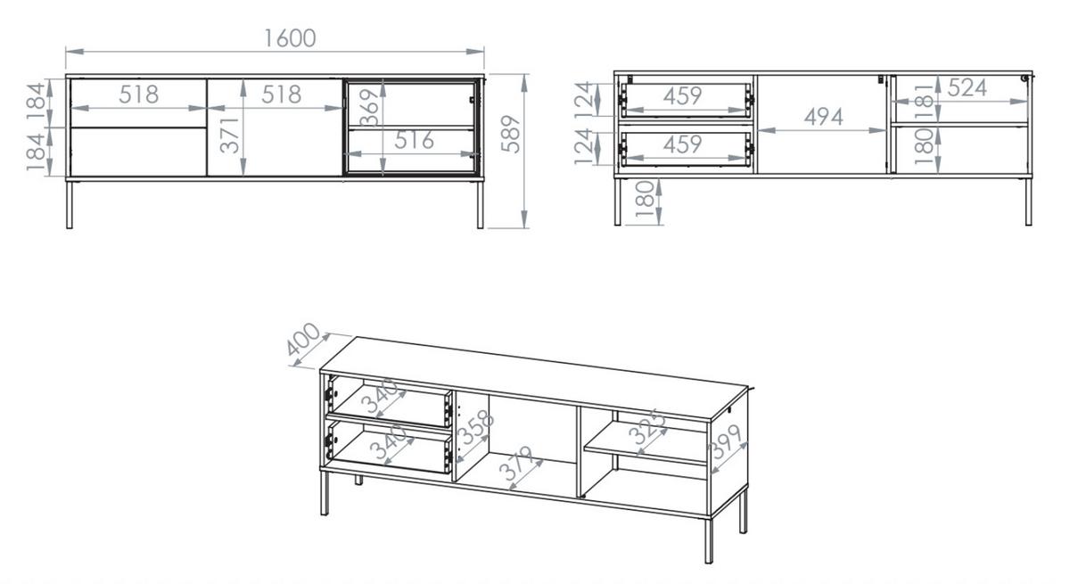 TV-LOWBOARD Barnee mit beleuchteter Glasvitrine, Kaschmirgrau, 160 cm - Taupe/Schwarz, Holzwerkstoff/Metall (160/58.9/40cm) - Selsey