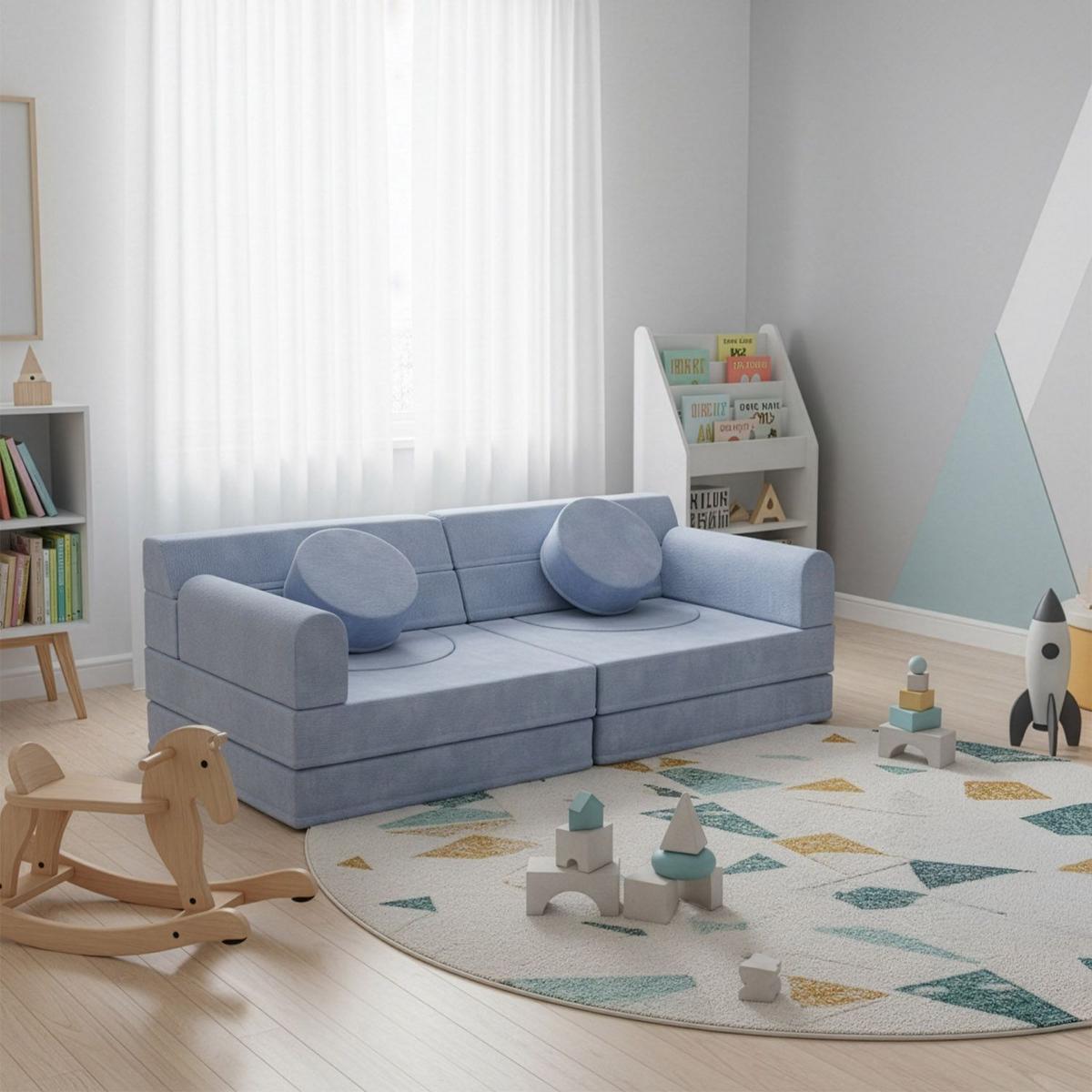 KINDERSOFA Kayo cord hellblau - Blau, Textil (150/50/75cm) - Juskys