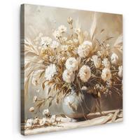 LEINWANDBILD Blumen - Vase - Stilleben - Beige Deko Wohnzimmer 20x20 cm - Creme, Textil (20/20cm) - MuchoWow