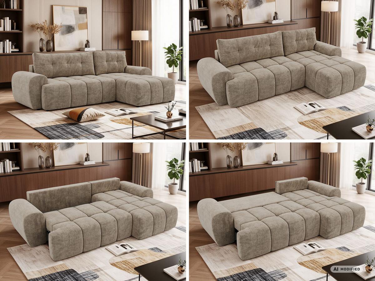 ECKSOFA MARIVO L - Beige Schenille grob gewebt - Rechts Seite - Beige/Schwarz, Kunststoff/Textil (271/161cm) - MKS
