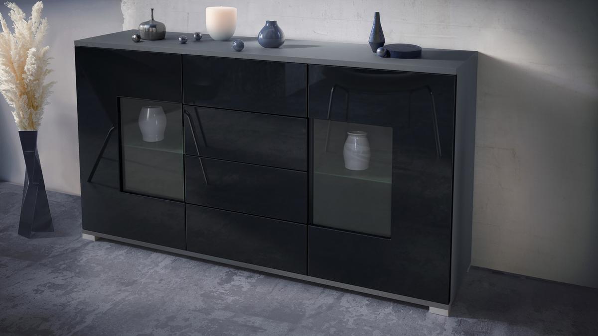 SIDEBOARD Grömitz Schwarz Hochglanz - Schwarz Hochglanz, Holzwerkstoff (138.5/75.5/35cm) - Vladon