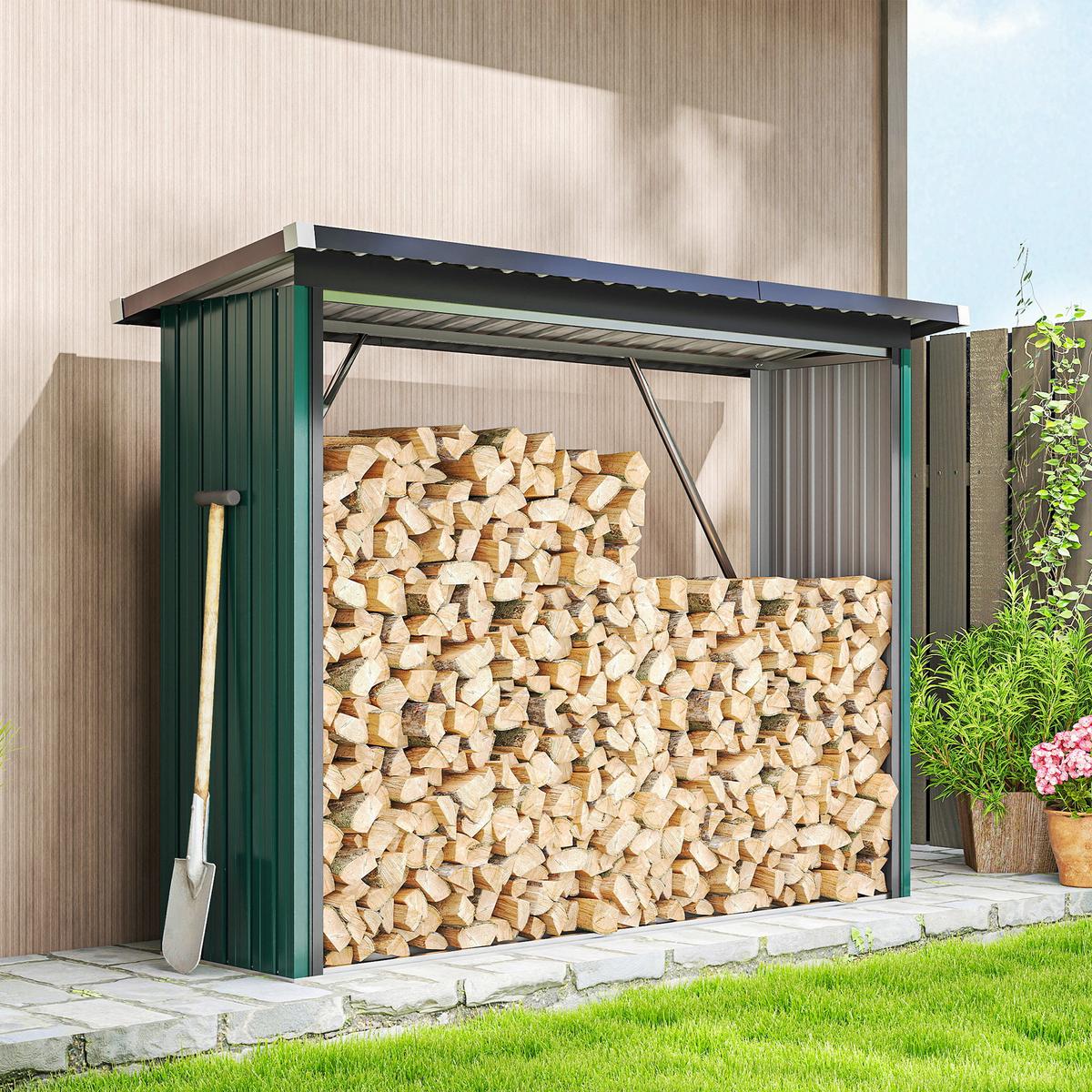 KAMINHOLZREGAL Verzinkter-Stahl Grün - Grün, Metall (66.5/150/213cm) - Outsunny